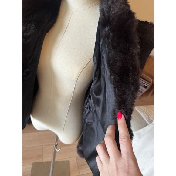 Ultra MCM Glam Rabbit Fur Coat Jacket Black & Brown Sheared Cropped Puff Sleeve - Picture 15 of 16